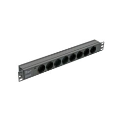 Блок 19" на 8 роз. нім. станд., 10А, з індикат., без шнура, чорний, 1U, Kingda Kingda KD-GER(16)N1008WKPB19A-C14