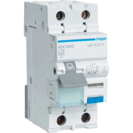 Дифавтомат 1P+N, 6kA, C-16A, 30mA, A Hager ADA966D