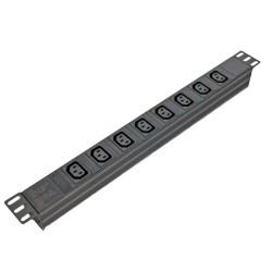 Блок 19" на 8 роз. С13, 10А, з індикат., без шнура, чорний, 1U, Kingda Kingda KD-IEC1008WKPB19A-C14