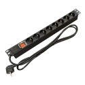 Блок 19" на 8 роз. нім. станд., 16А, 1U, з вимикачем, шнур 1.8м Kingda