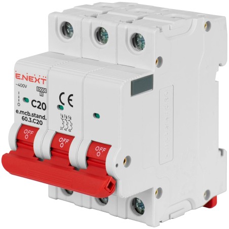 Модульний автоматичний вимикач Enext e.mcb.stand.60.3.C20, 3р, 20А, C, 6кА